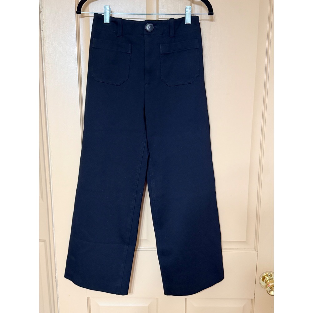 Anthropologie Navy Blue Wide Leg Cropped Utility Patch Pocket Pants Size 0